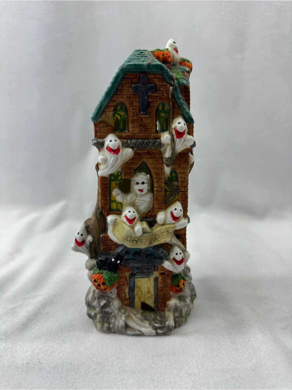 Haunted House Vintage Light Up Tall Halloween Ghosts Ceramic Decoration Figure